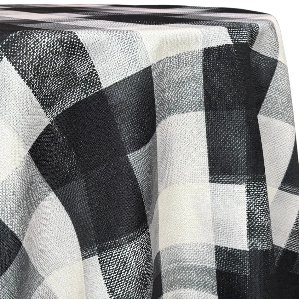 Abstract Plaid (Slub Print) Table Linen in Black