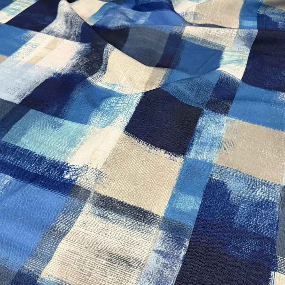 Abstract Plaid (Slub Print) Table Linen in Blue