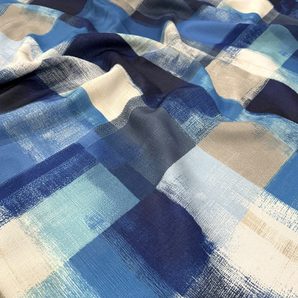 Abstract Plaid (Slub Print) Table Napkin in Blue