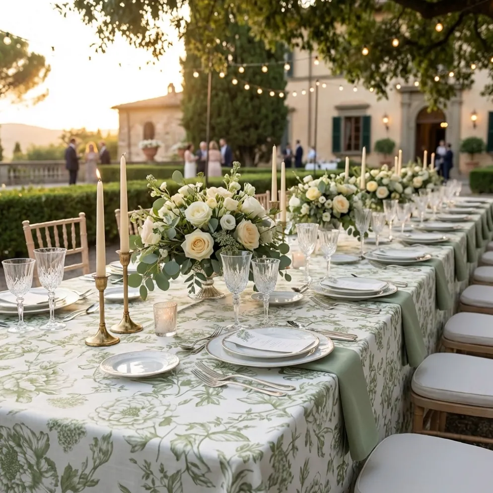 Artistry Bloom (Slub Print) Table Linen in Sage