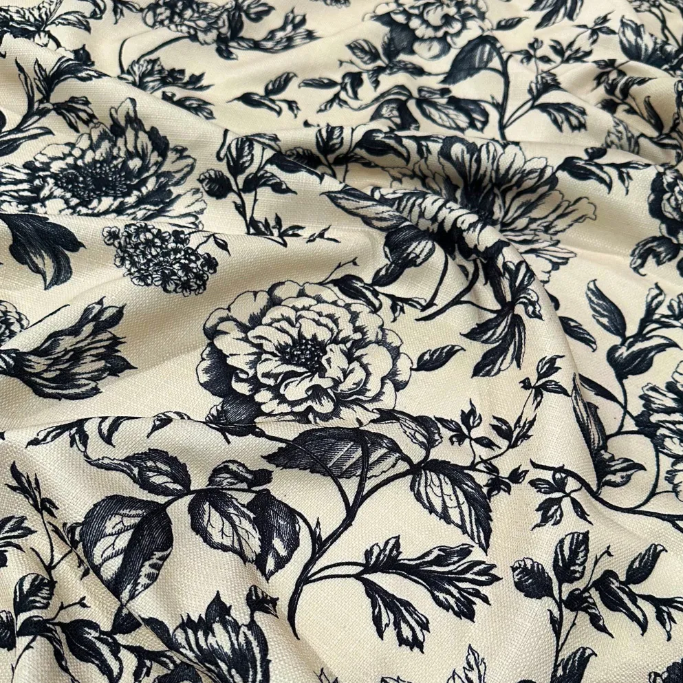 Artistry Bloom (Slub Print) Table Linen in Taupe / Black