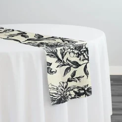 Artistry Bloom (Slub Print) Table Runner in Taupe / Black