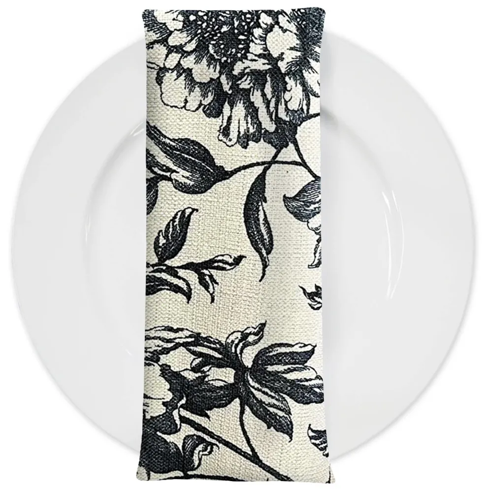 Artistry Bloom (Slub Print) Table Napkin in Taupe / Black