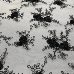 Baby Rose Embroidery Table Linen in Black