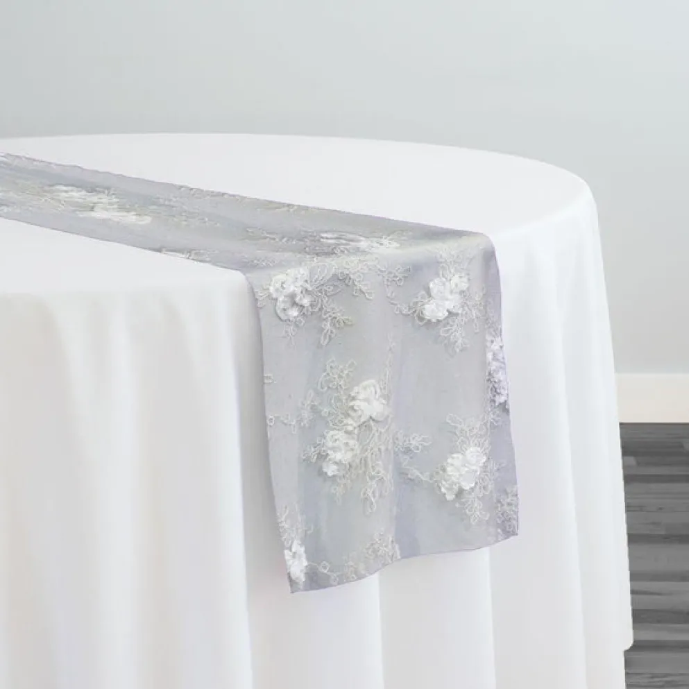 Baby Rose Embroidery Table Runner in White