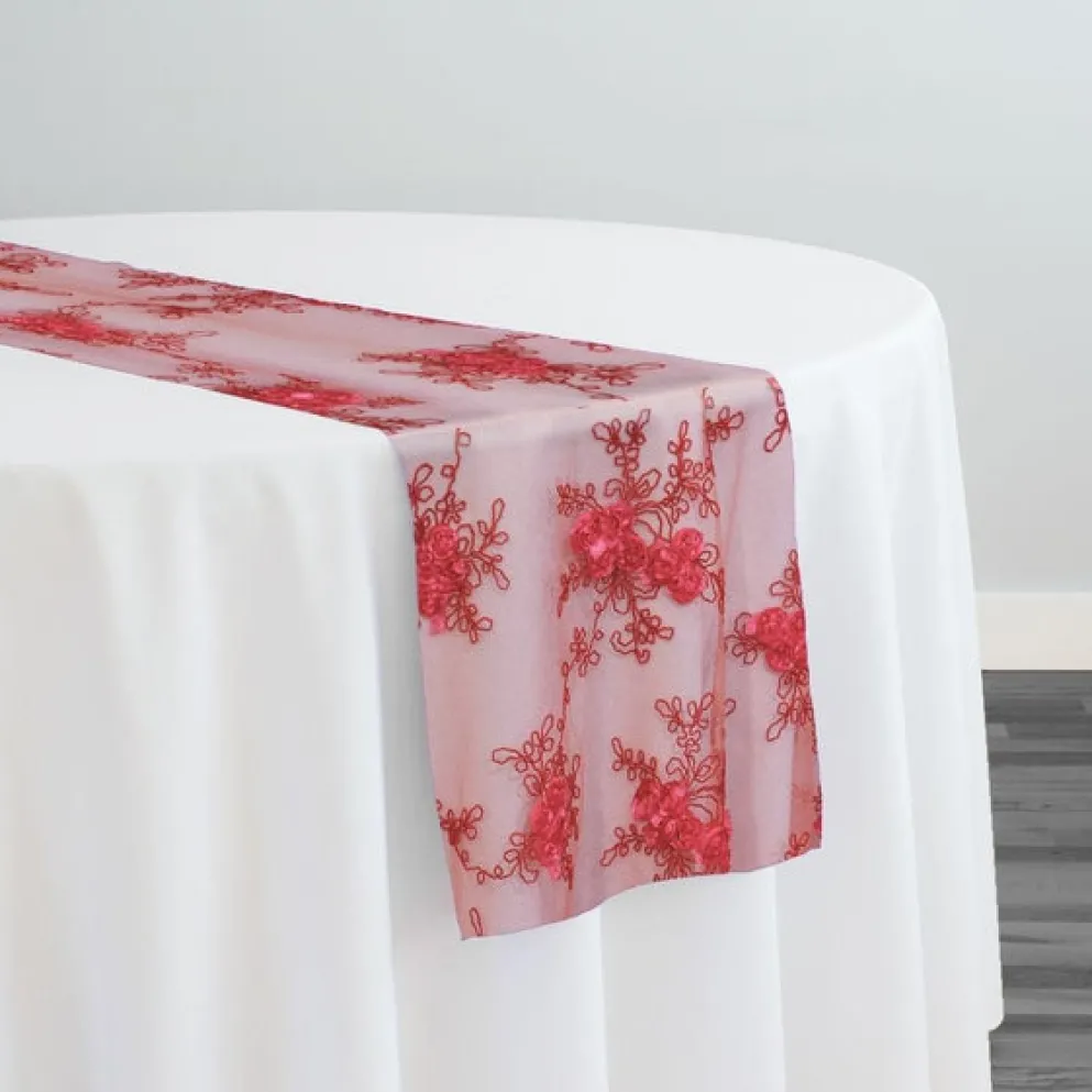 Baby Rose Embroidery Table Runner in Coral