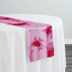 Baby Rose Embroidery Table Runner in Fuchsia