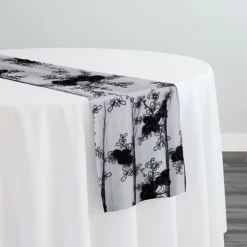 Baby Rose Embroidery Table Runner in Black