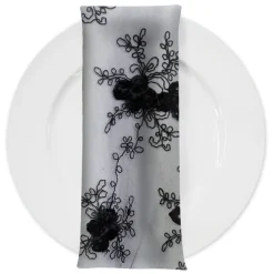 Baby Rose Embroidery (w/ Poly Lining) Table Napkin in Black