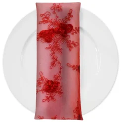 Baby Rose Embroidery (w/ Poly Lining) Table Napkin in Red