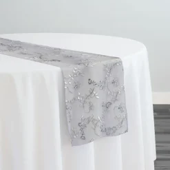 Basil Leaf Embroidery Table Runner in White
