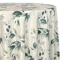 Bayside Leaf (Poly Print) Table Linen in Green/White