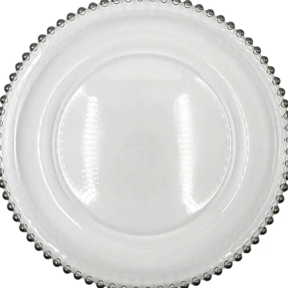 Beaded - Glass Charger Plate in Silver (Item # 0239)
