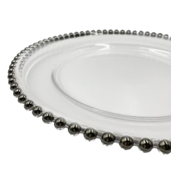 Beaded - Glass Charger Plate in Silver (Item # 0239)