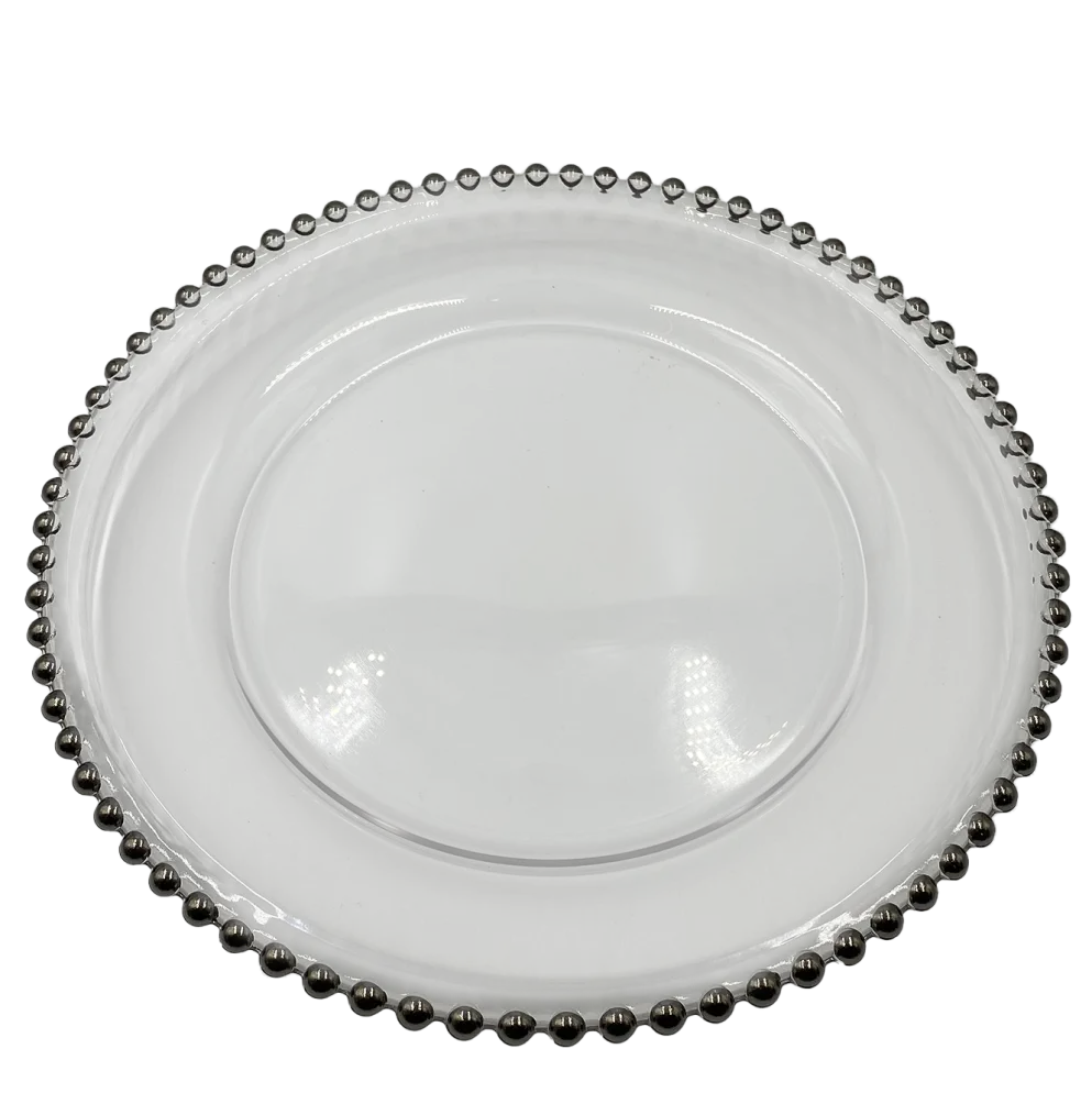 Beaded - Glass Charger Plate in Silver (Item # 0239)