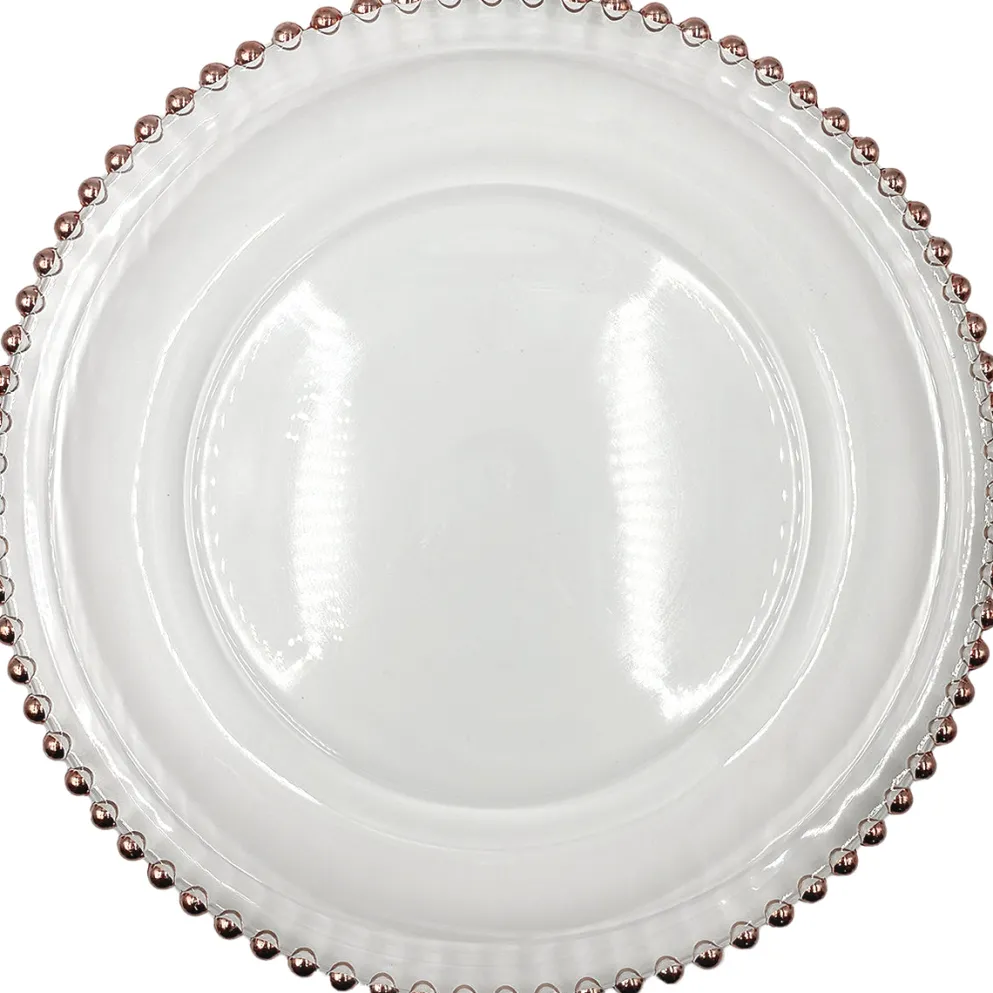 Beaded - Glass Charger Plate in Rose Gold (Item # 0239)