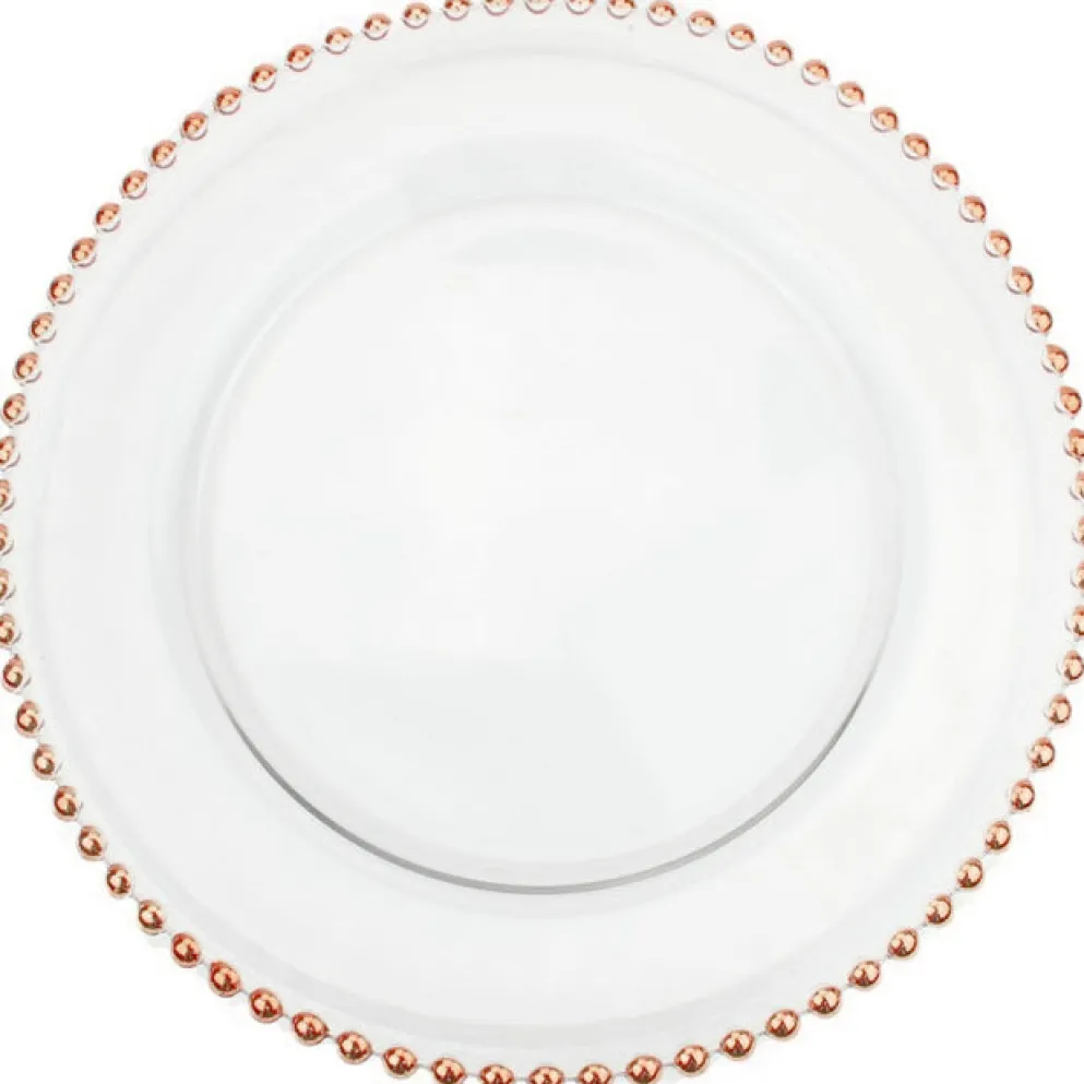 Beaded - Glass Charger Plate in Rose Gold (Item # 0239)