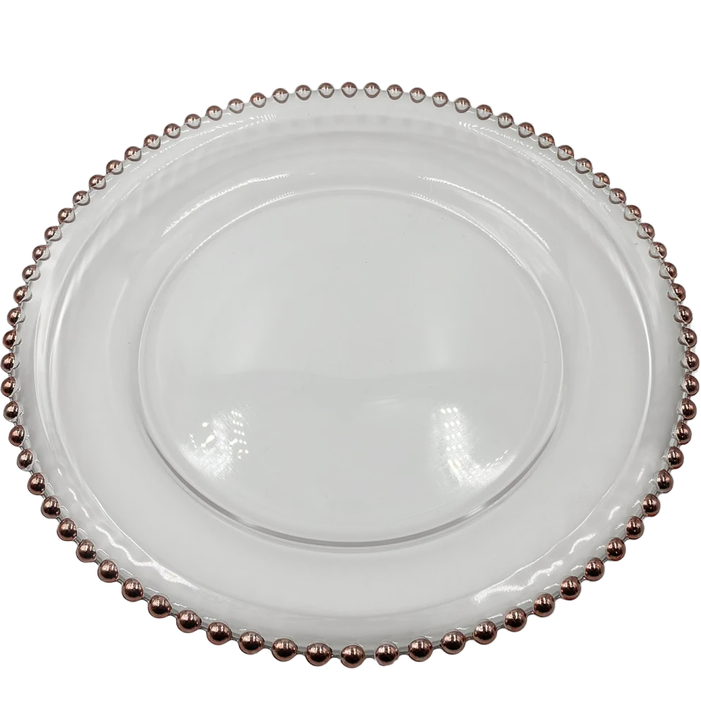 Beaded - Glass Charger Plate in Rose Gold (Item # 0239)