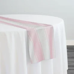 Cabana Stripe (Slub Print) Table Runner in Pink / White