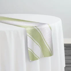 Cabana Stripe (Slub Print) Table Runner in Sage / White