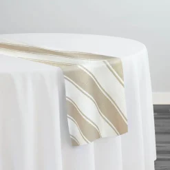 Cabana Stripe (Slub Print) Table Runner in Taupe / White