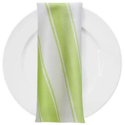 Cabana Stripe (Slub Print) Table Napkin in Green / White