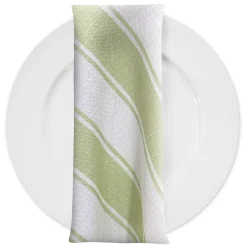 Cabana Stripe (Slub Print) Table Napkin in Sage / White