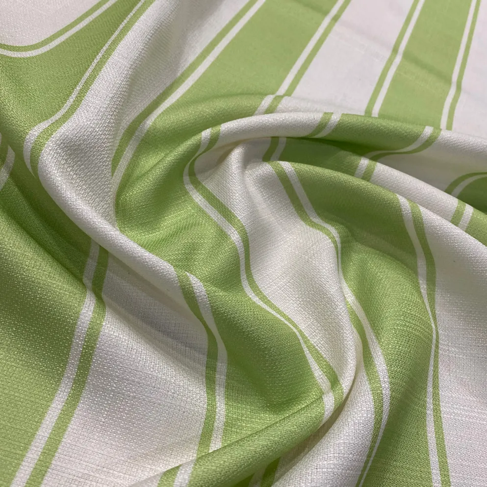 Cabana Stripe (Slub Print) Table Linen in Green / White