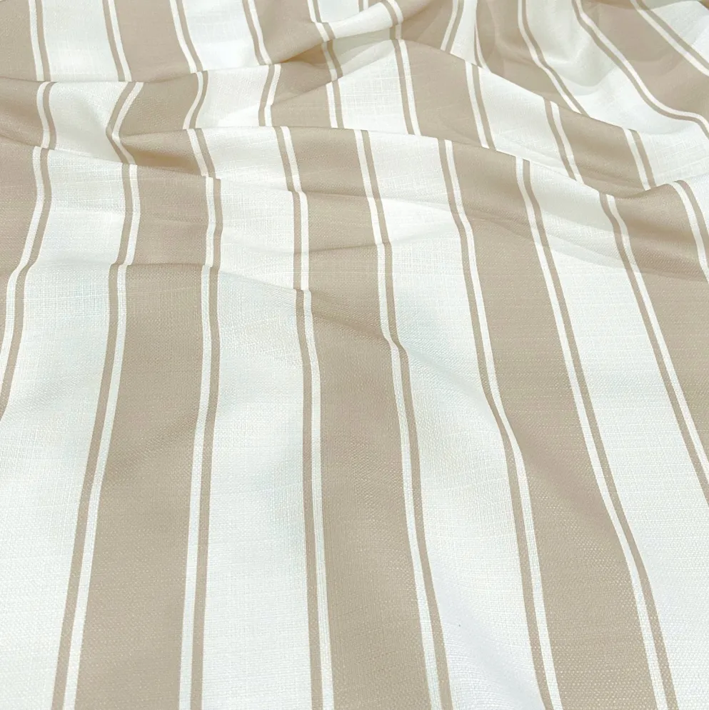 Cabana Stripe (Slub Print) Table Linen in Taupe / White