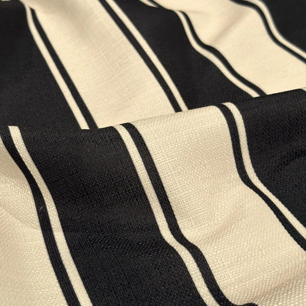 Cabana Stripe (Slub Print) Table Linen in Black / Ivory