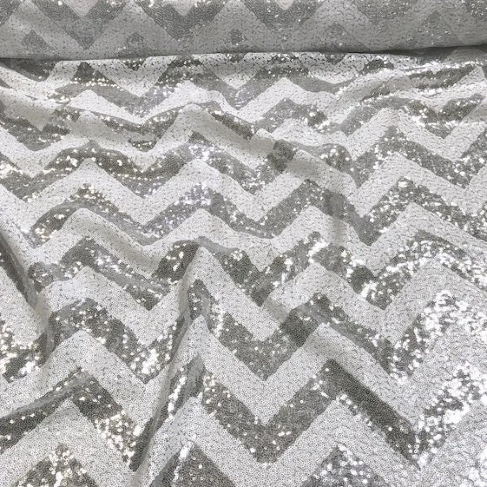 Chevron Glitz Sequins Table Runner in Silver