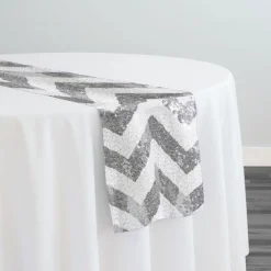 Chevron Glitz Sequins Table Runner in Silver