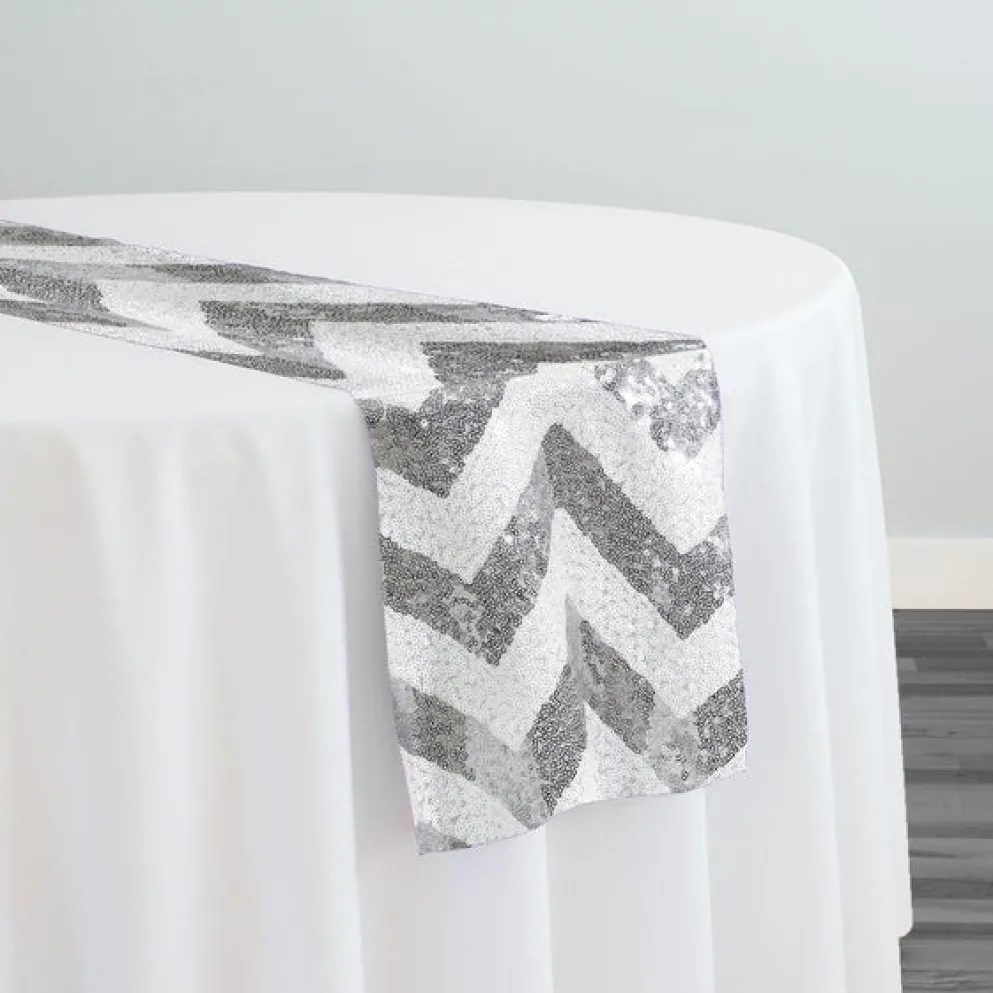 Chevron Glitz Sequins Table Runner in Silver
