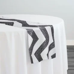 Chevron Sequins Table Runner in Black and White