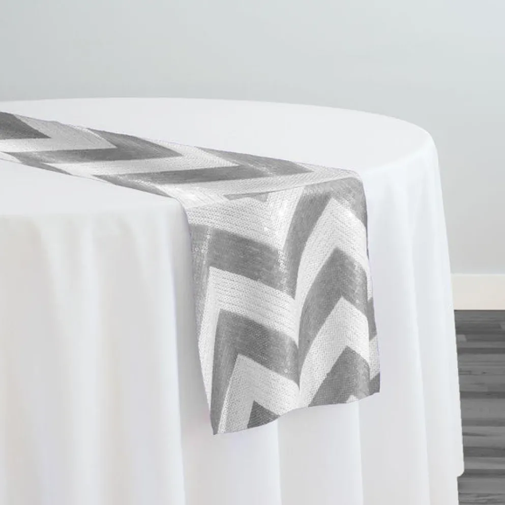 Chevron Sequins Table Runner in Silver