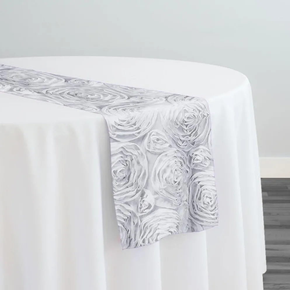 Chiffon Rose (3D) Table Runner in White