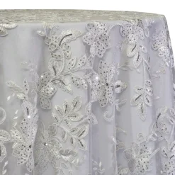 Claire Lace Table Linen in Silver and White