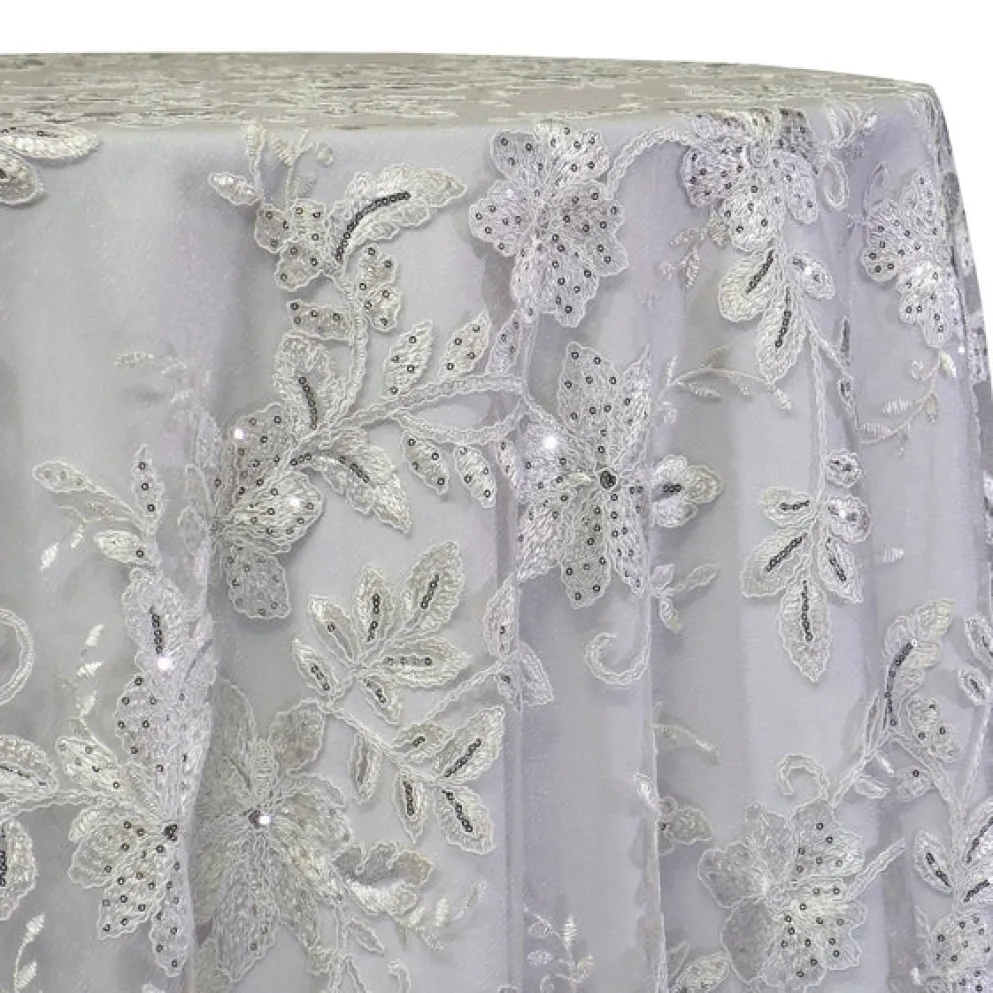 Claire Lace Table Linen in Silver and White