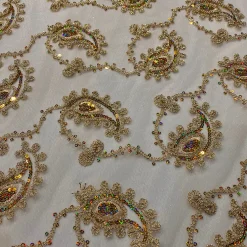 Cocoa Paisley Embroidery Table Runner in Champagne