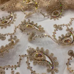 Cocoa Paisley Embroidery Table Runner in Champagne