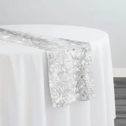 Curly Satin Table Runner in White