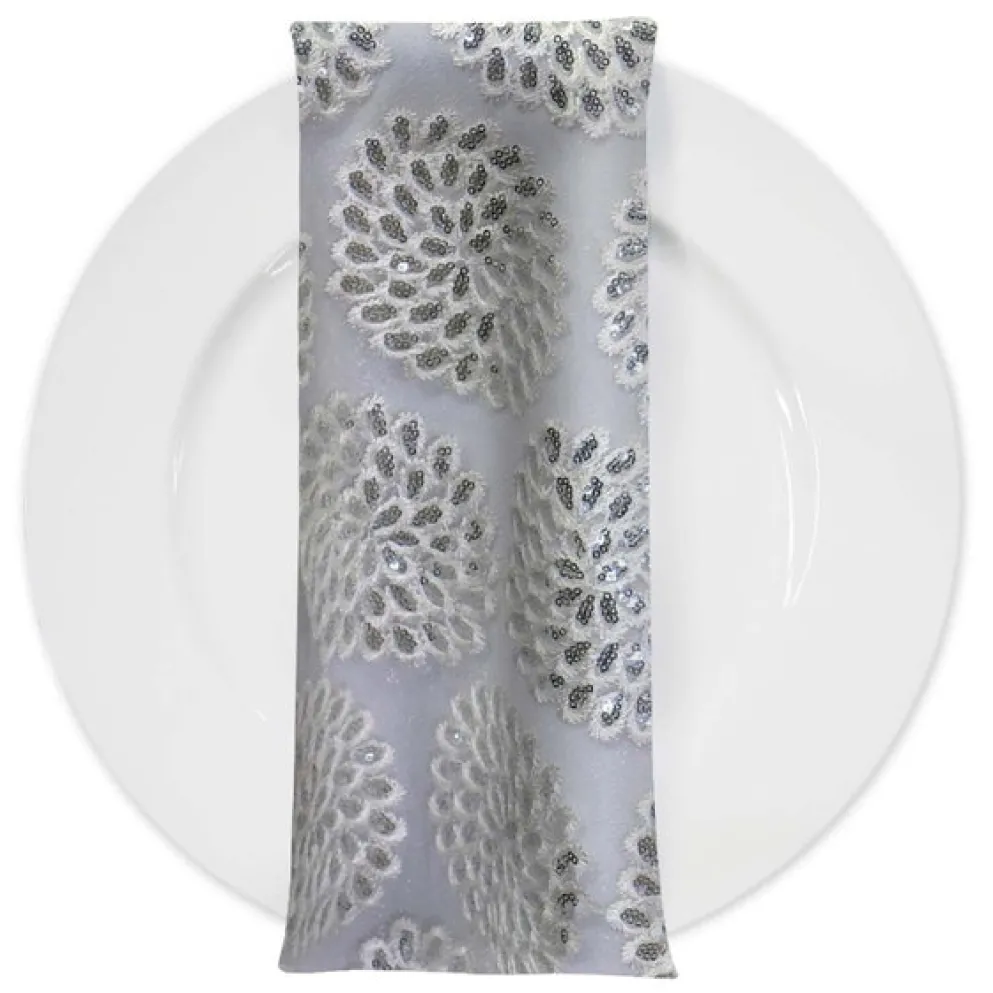 Dahlia Sequins (w/ Poly Lining) Table Napkin in White