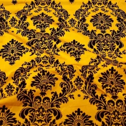 Damask Flocking Taffeta Table Linen in Black on Yellow