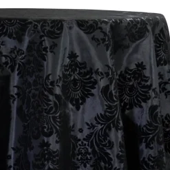 Damask Flocking Taffeta Table Linen in Black on Black