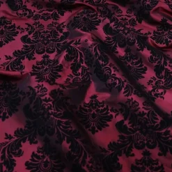 Damask Flocking Taffeta Table Runner in Black on Burgundy