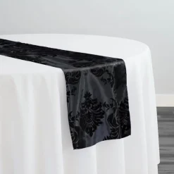 Damask Flocking Taffeta Table Runner in Black on Black