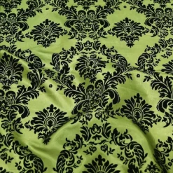 Damask Flocking Taffeta Table Linen in Black on Olive