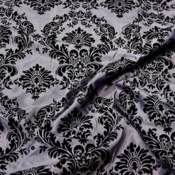 Damask Flocking Taffeta Table Runner in Black on Silver