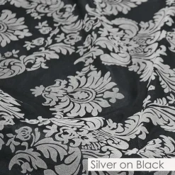 Damask Flocking Taffeta Table Runner in Silver on Black