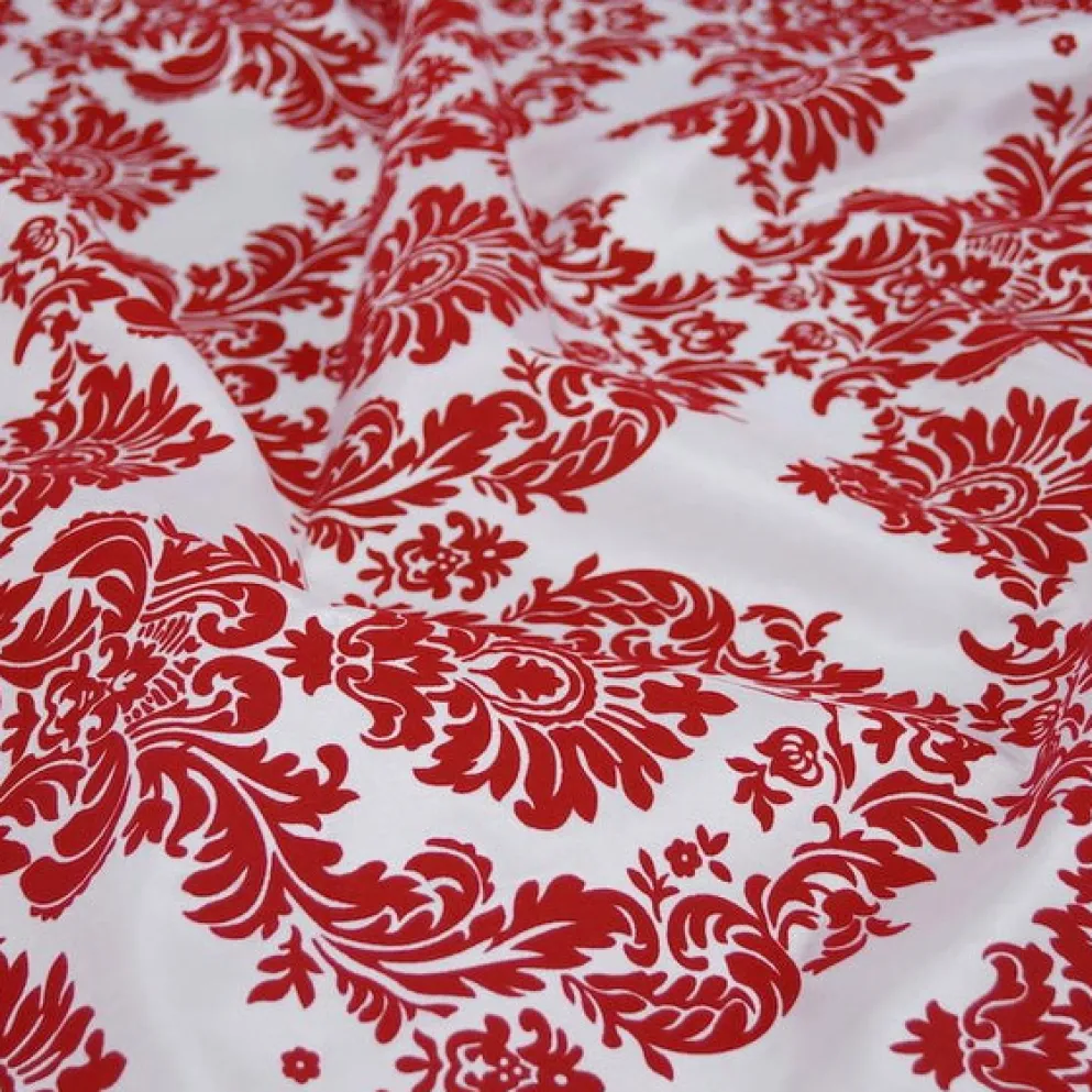 Damask Flocking Taffeta Table Runner in Red on White